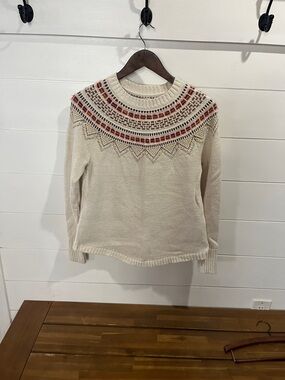 LOFT Cream Fair Isle Yoke Sweater with Rust and Brown Accents